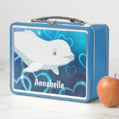 ベルーガパーソナライズされたクジラと青ハート北極圏 メタルランチボックス (インサイチュ)
