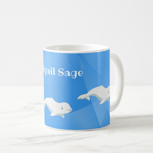 ベルーガパーソナライズされたホエールブルーとホワイト海 コーヒーマグカップ (正面右)