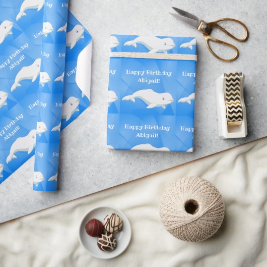 ベルーガパーソナライズされたホエールブルー海誕生日 ラッピングペーパー (クラフト)