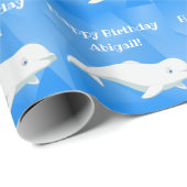 ベルーガパーソナライズされたホエールブルー海誕生日 ラッピングペーパー (ロールコーナー)