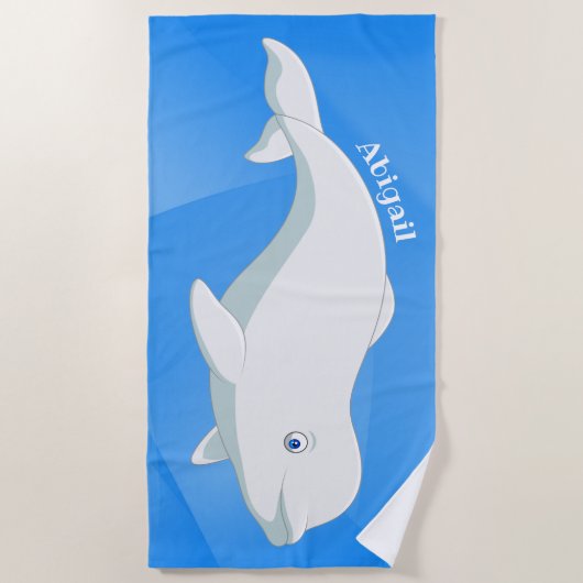 ベルーガパーソナライズされたホエールブルー、白北極地方海 ビーチタオル (正面)