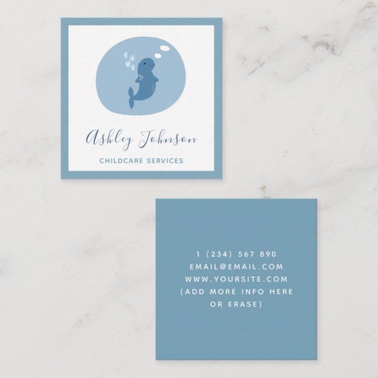 ベルーガベビーホエールパステルブルーチャイルドケアベビーシッター スクエア名刺 (正面/裏面)