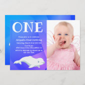 ベルーガホエールアークティック海写真ファースト誕生日 招待状 (正面/裏面)