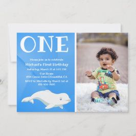 ベルーガホエールアークティック海写真ファースト誕生日 招待状