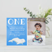 ベルーガホエールアークティック海写真ファースト誕生日 招待状 (スタンド正面)