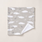 ベルーガホエールオンパステルグレーイラストレーション バスタオルセット (ウォッシュタオル)