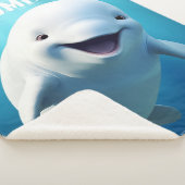 ベルーガホエールカートゥーンブルーグリーン北極海 シェルパブランケット (3/4)