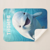 ベルーガホエールカートゥーンブルーグリーン北極海 シェルパブランケット (正面(横))