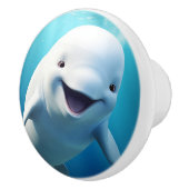 ベルーガホエールカートゥーンブルーグリーン北極海 セラミックノブ (右)