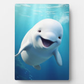 ベルーガホエールカートゥーンブルーグリーン北極海 フォトプラーク (正面)