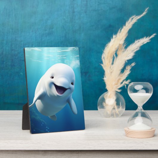 ベルーガホエールカートゥーンブルーグリーン北極海 フォトプラーク (側面)