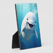 ベルーガホエールカートゥーンブルーグリーン北極海 フォトプラーク (側面)