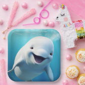 ベルーガホエールカートゥーンブルーグリーン北極海 ペーパープレート (パーティー)