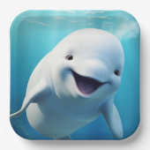 ベルーガホエールカートゥーンブルーグリーン北極海 ペーパープレート (正面)