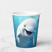 ベルーガホエールカートゥーンブルーグリーン北極海 紙コップ (裏面)