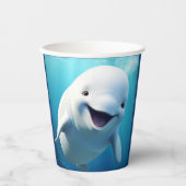 ベルーガホエールカートゥーンブルーグリーン北極海 紙コップ (正面)