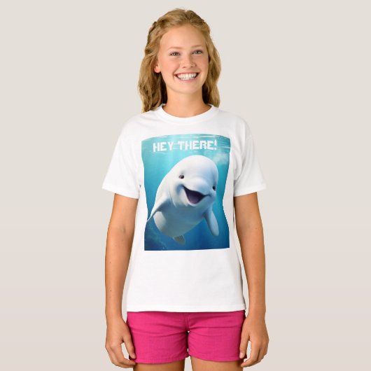 ベルーガホエールカートゥーンブルーグリーン北極海 Tシャツ (正面フル)