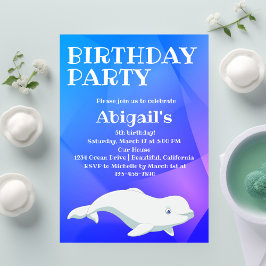 ベルーガホエールブルーとピンク北極海誕生日 招待状
