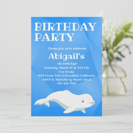 ベルーガホエールブルーとホワイトアークティック海誕生日 招待状 (スタンド正面)