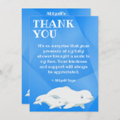 ベルーガホエールブルー白北極海赤ちゃんシャワー サンキューカード (正面/裏面)