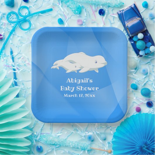 ベルーガホエールブルー白北極海赤ちゃんシャワー ペーパープレート (パーティー)