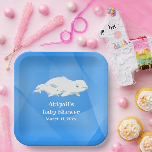 ベルーガホエールブルー白北極海赤ちゃんシャワー ペーパープレート (パーティー)