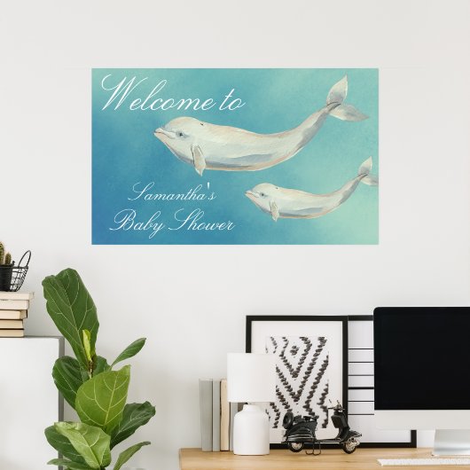 ベルーガホエールママとカーフレベビーシャワーへようこそ ポスター (ホームオフィス)
