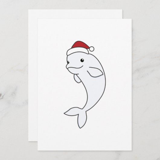 ベルーガホエールメリークリスマス冬の動物クジラ シーズンカード (正面/裏面)