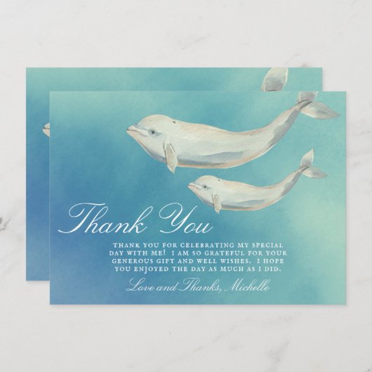 ベルーガ鯨ママと子牛の赤ちゃんシャワー サンキューカード (正面/裏面)