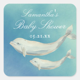 ベルーガ鯨ママと子牛の赤ちゃんシャワー スクエアシール