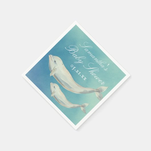 ベルーガ鯨ママと子牛の赤ちゃんシャワー スタンダードカクテルナプキン (角)