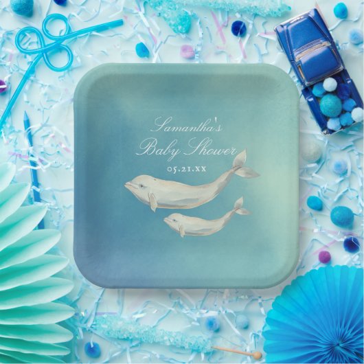 ベルーガ鯨ママと子牛の赤ちゃんシャワー ペーパープレート (パーティー)