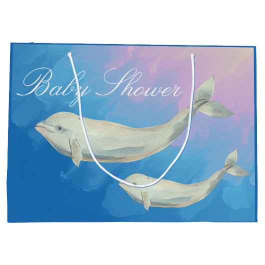 ベルーガ鯨ママと子牛の赤ちゃんシャワー ラージペーパーバッグ (裏面)