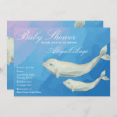 ベルーガ鯨ママと子牛の赤ちゃんシャワー 招待状 (正面/裏面)