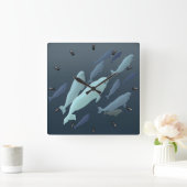 ベルーガ鯨時計ホワイトホエールデコールホエールギフト スクエア壁時計 (ホーム)