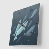 ベルーガ鯨時計ホワイトホエールデコールホエールギフト スクエア壁時計 (傾斜)