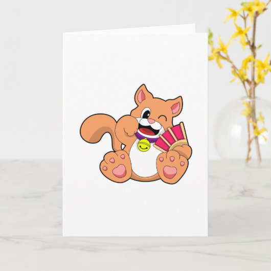 ベル付きの猫 カード (黄色い花)