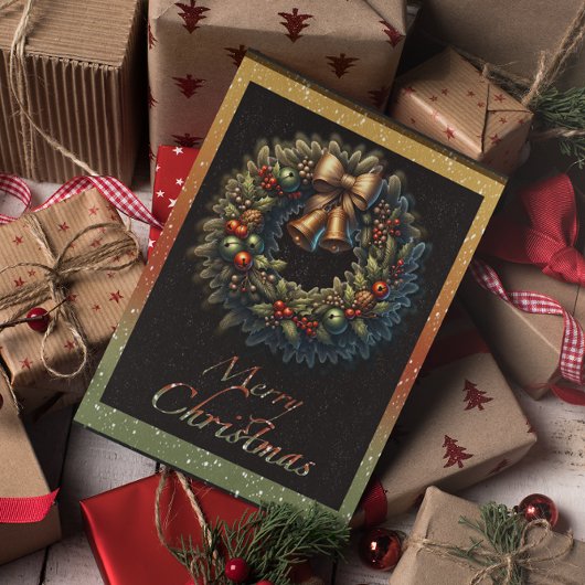 ベル付きクリスマスリースのホリデーグリーティングカード シーズンカード