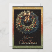 ベル付きクリスマスリースのホリデーグリーティングカード シーズンカード (正面)