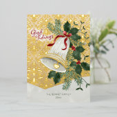 ベル図解入りの、写真付きのクリスマスゴールドフォイルホリデーカード 箔シーズンカード (立ち正面)