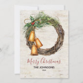 ベル素朴リース樺の木ウォーターカラーフローラホリデイ シーズンカード (正面)