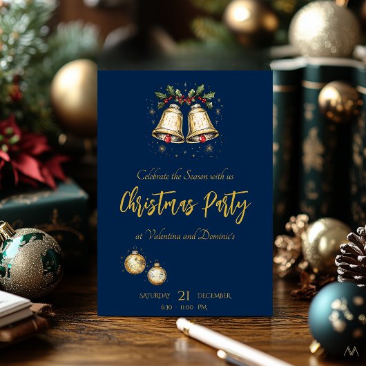 ベル魅力的付きエレガントのクリスマスパーティー 招待状