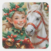 ベル・ホリーとクリスマスエルフの馬 スクエアシール (正面)