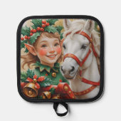ベル・ホリーと馬のクリスマスエルフ 鍋敷き (正面)