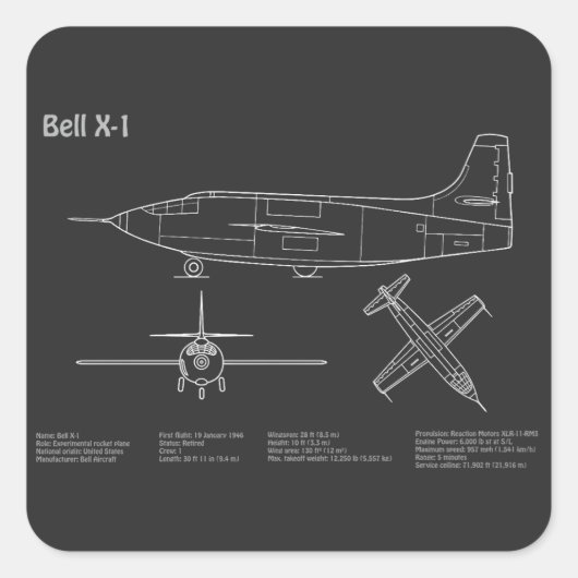 ベルX-1 – 飛行機の設計図の計画PD スクエアシール (正面)