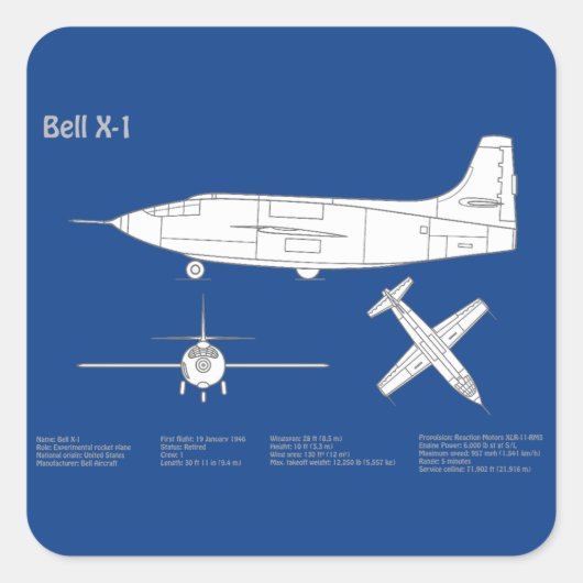 ベルX-1 – 飛行機の設計図プランABD スクエアシール (正面)