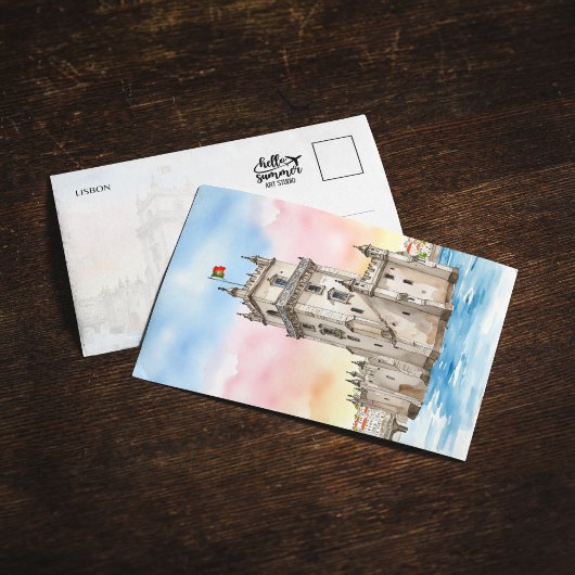 ベレムタワーリスボンポルトガルウォーターカラーポストカード 招待状