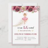 ベレリナダンサー |ピンクフローラバレエ誕生日 招待状 (正面)