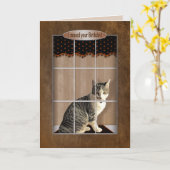 ベレーション誕生日- Cat Looking out Window カード (黄色い花)