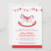 ベレードベビーシャワーロッキングホースベビー赤に会った 招待状 (正面)